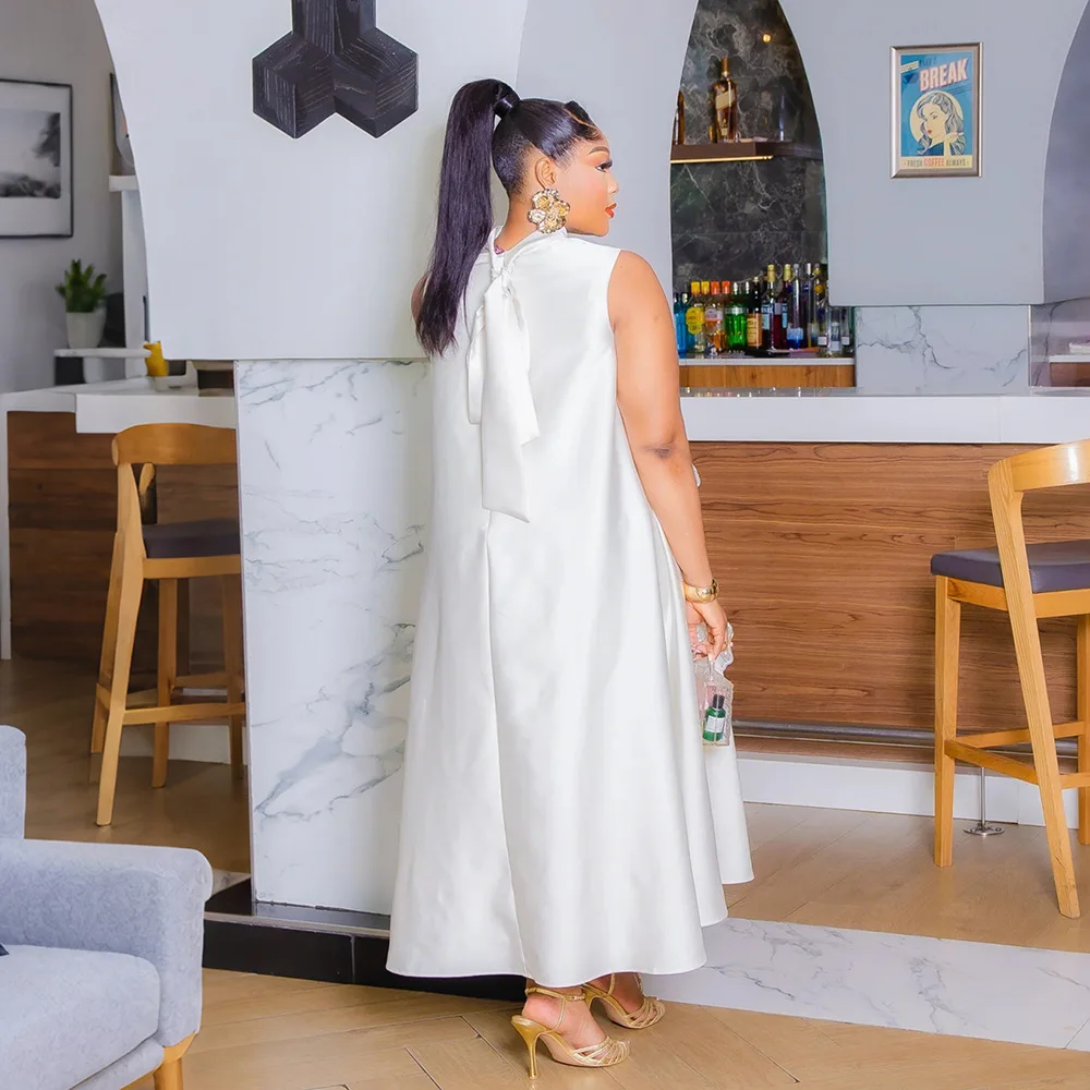 CM.YAYA Elegant Women Sleeveless Loose 3D Flower O-neck Dress 2025 Summer Bodycon African Street Midi Maxi Long Dresses Vestidos