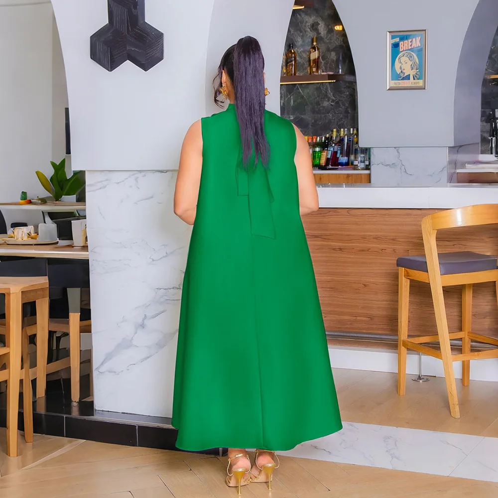 CM.YAYA Elegant Women Sleeveless Loose 3D Flower O-neck Dress 2025 Summer Bodycon African Street Midi Maxi Long Dresses Vestidos