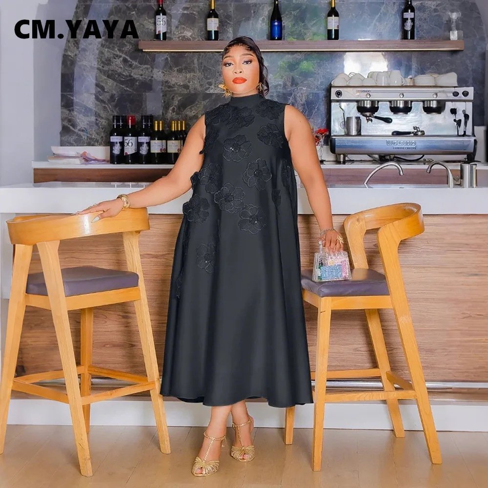 CM.YAYA Elegant Women Sleeveless Loose 3D Flower O-neck Dress 2025 Summer Bodycon African Street Midi Maxi Long Dresses Vestidos CM.YAYA Elegant Women Sleeveless Loose 3D Flower O-neck Dress 2025 Summer Bodycon African Street Midi Maxi Long Dresses Vestidos