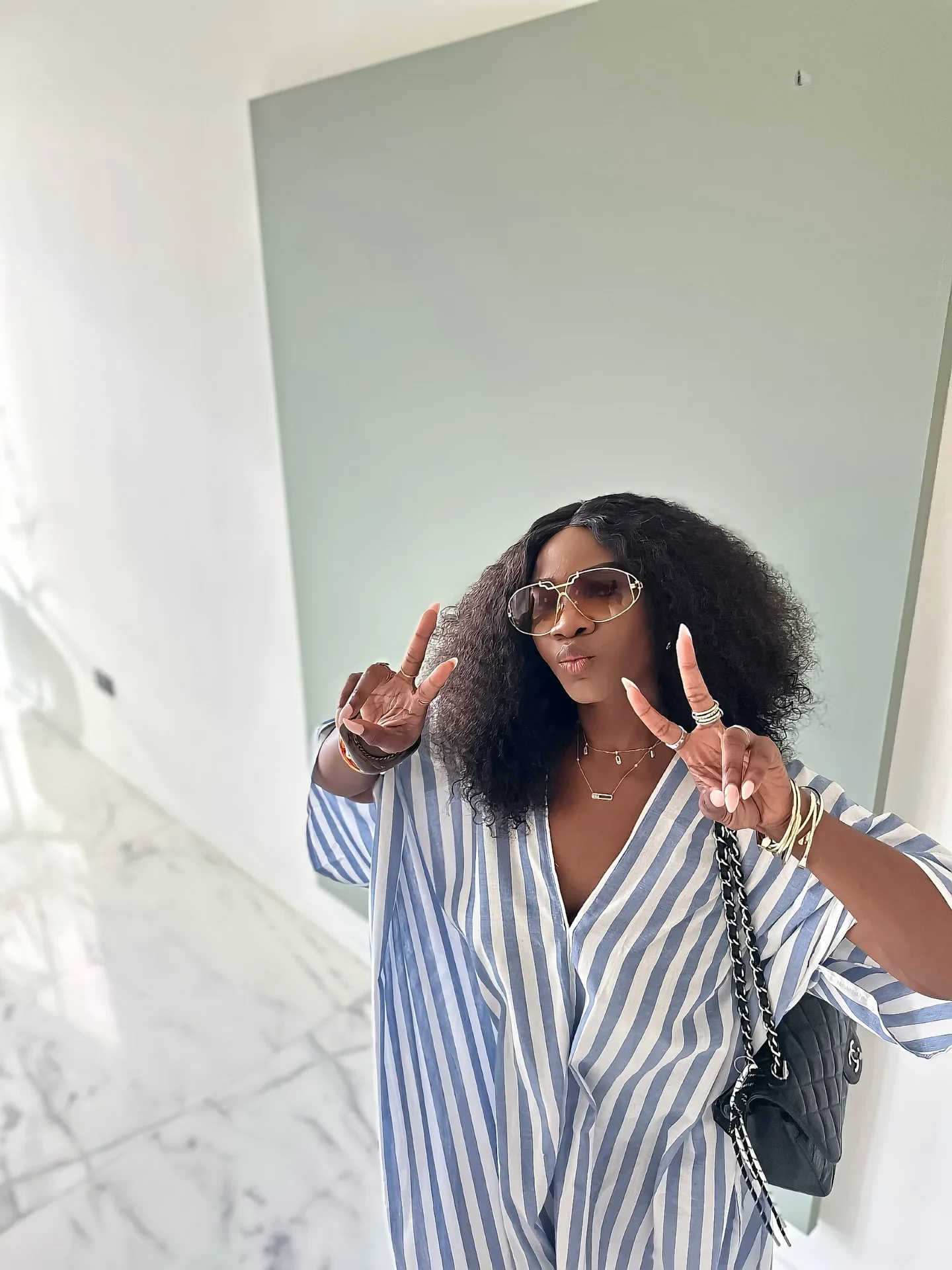 GLCMYAYA 2026 Fall Holiday Half Sleeve Striped Print V-Neck Loose Long Dress Street Africa Women Party Vestidos Dresses Vestidos