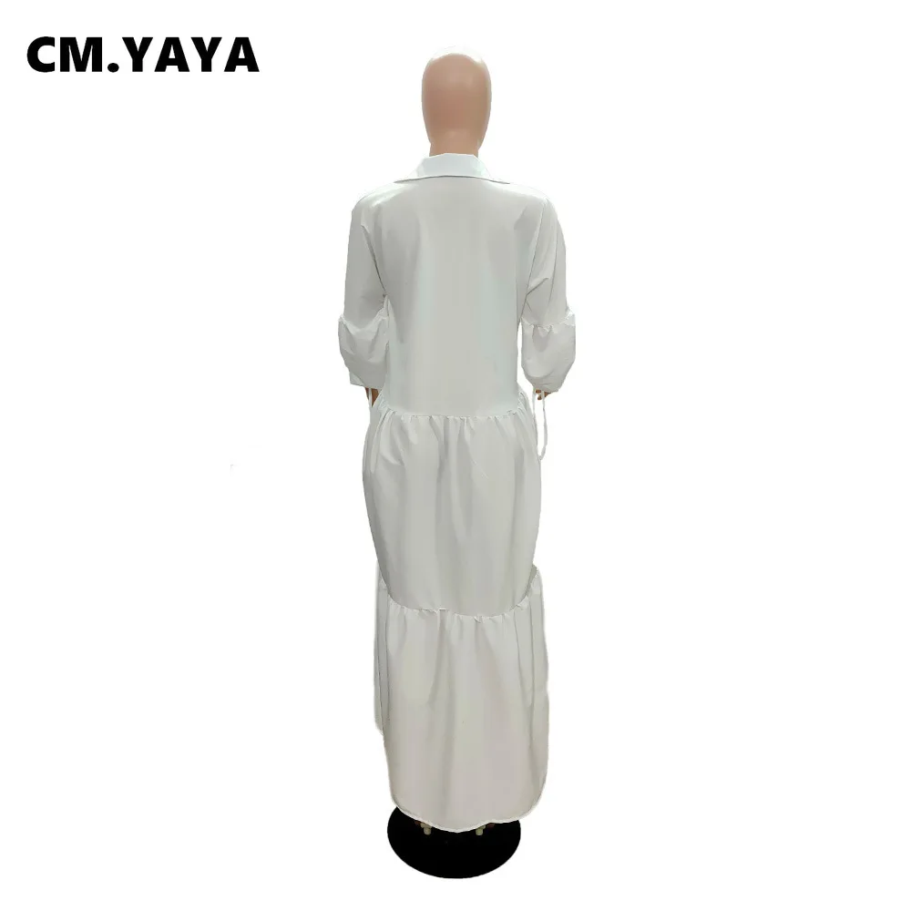 CM.YAYA Women Long Dress Solid Full Sleeve Turn-down Collar Loose A-line Maxi Dresses Without Belt Fashion Outfit Autumn 2021 CM.YAYA Women Long Dress Solid Full Sleeve Turn-down Collar Loose A-line Maxi Dresses Without Belt Fashion Outfit Autumn 2021