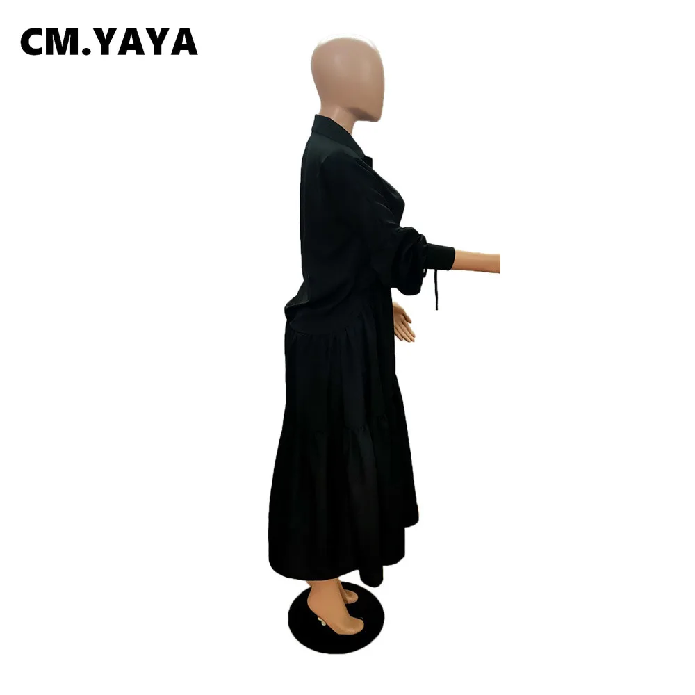 CM.YAYA Women Long Dress Solid Full Sleeve Turn-down Collar Loose A-line Maxi Dresses Without Belt Fashion Outfit Autumn 2021 CM.YAYA Women Long Dress Solid Full Sleeve Turn-down Collar Loose A-line Maxi Dresses Without Belt Fashion Outfit Autumn 2021