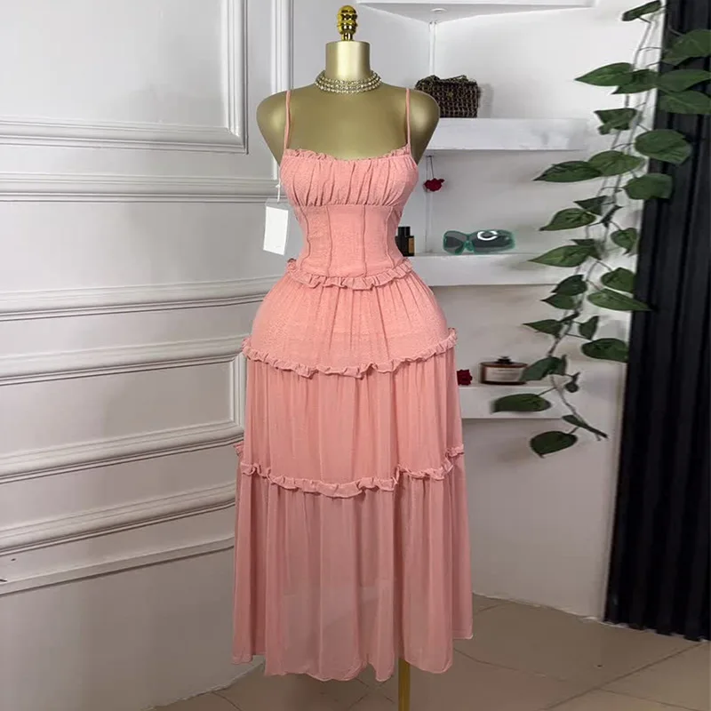 GLCMYAYA Women Strap Sleeveless Ruffles A-line Midi Maxi Long Dress 2025 Summer Beach Holiday Vacation Vestidos Dresses GLCMYAYA Women Strap Sleeveless Ruffles A-line Midi Maxi Long Dress 2025 Summer Beach Holiday Vacation Vestidos Dresses