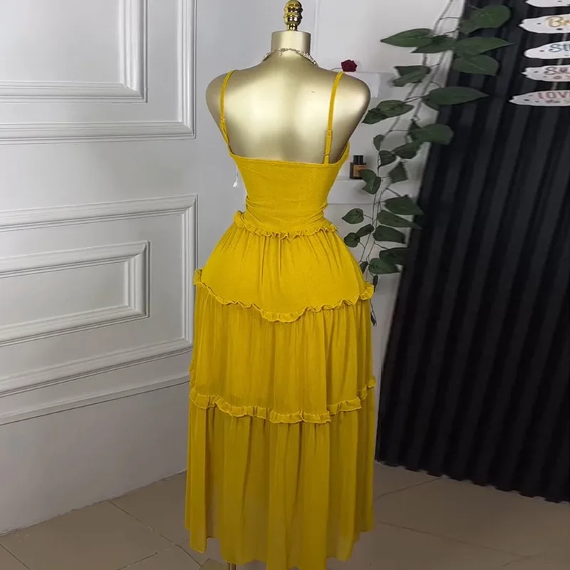 GLCMYAYA Women Strap Sleeveless Ruffles A-line Midi Maxi Long Dress 2025 Summer Beach Holiday Vacation Vestidos Dresses GLCMYAYA Women Strap Sleeveless Ruffles A-line Midi Maxi Long Dress 2025 Summer Beach Holiday Vacation Vestidos Dresses