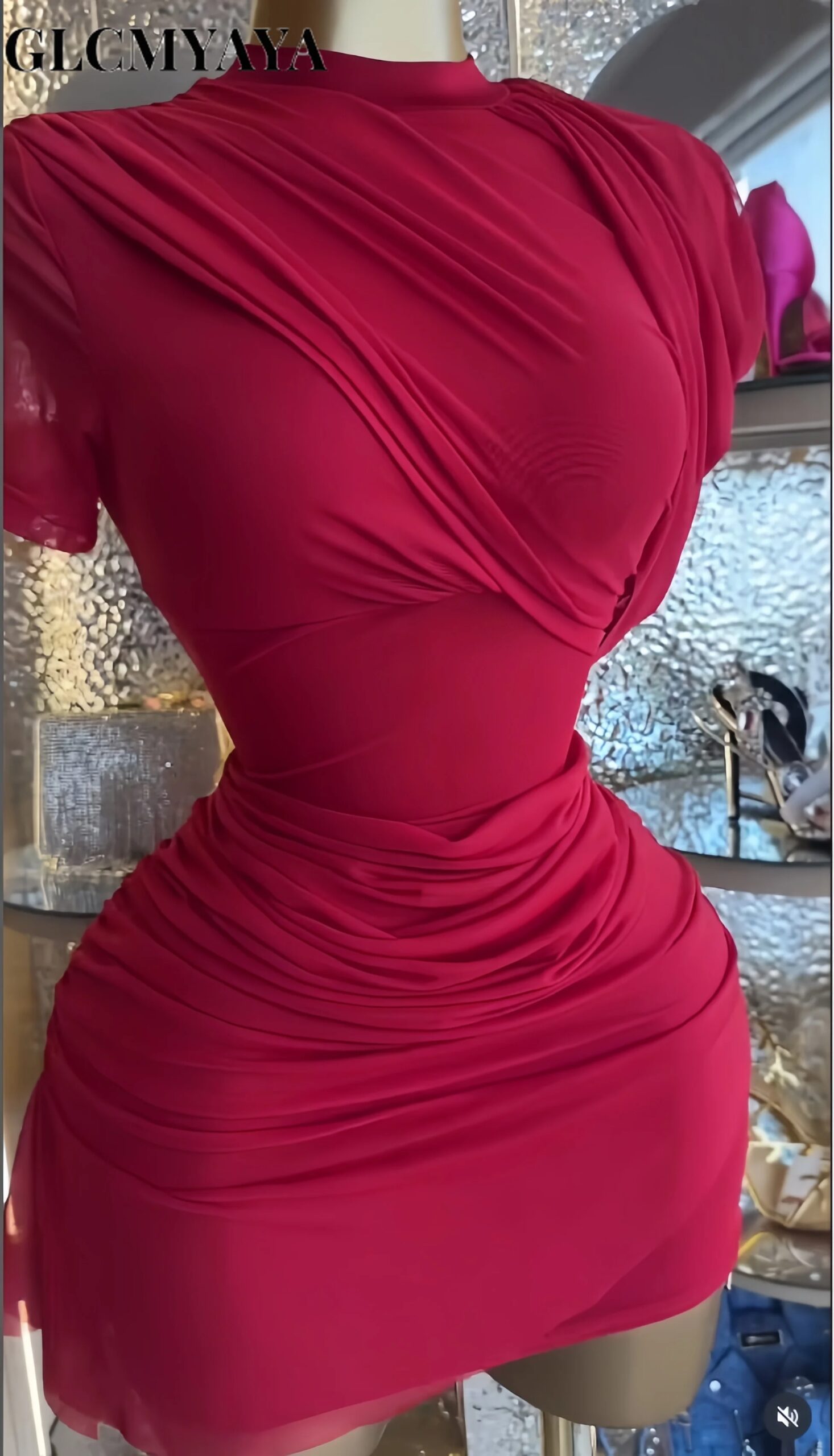 CM.YAYA Women Short Sleeve Streamer Side Stacked Ruched  Bodycon Midi MiniiDress 2026 Sexy Club Parties Street Dresses Vestidos