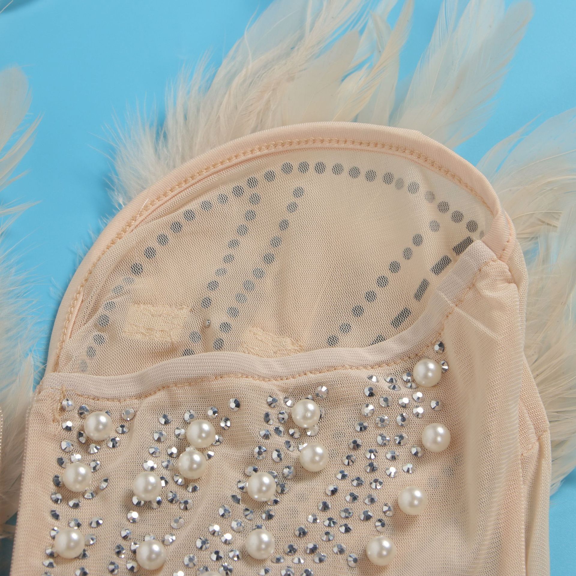 CM.YAYA Women Diamonds Hot Rhinestones Feather Mesh Strapless Plunging V-neck Bodycon Midi Dress 2023 Sexy Party Evening Dresses