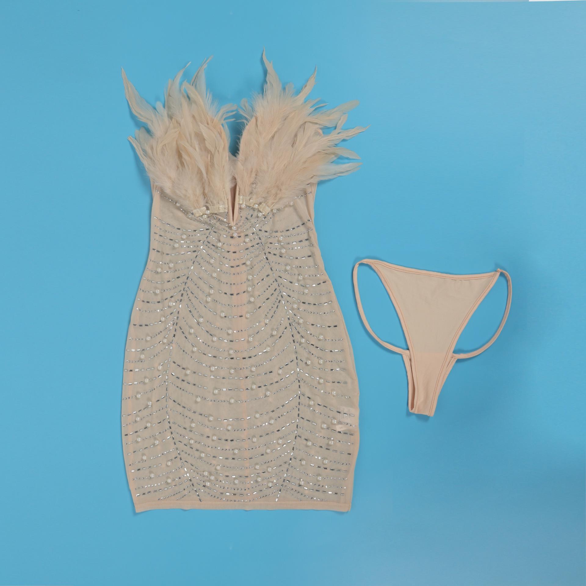 CM.YAYA Women Diamonds Hot Rhinestones Feather Mesh Strapless Plunging V-neck Bodycon Midi Dress 2023 Sexy Party Evening Dresses