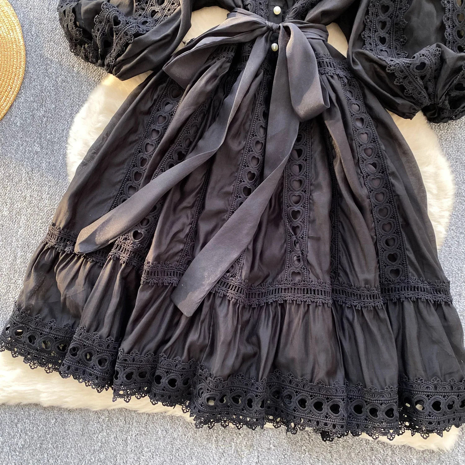 CM.YAYA Women Lantern Half Sleeve Embriodery Patchwork Button Up A-line Dress 2025 Birthday Vacation Sexy Party Elegant Dresses CM.YAYA Women Lantern Half Sleeve Embriodery Patchwork Button Up A-line Dress 2025 Birthday Vacation Sexy Party Elegant Dresses