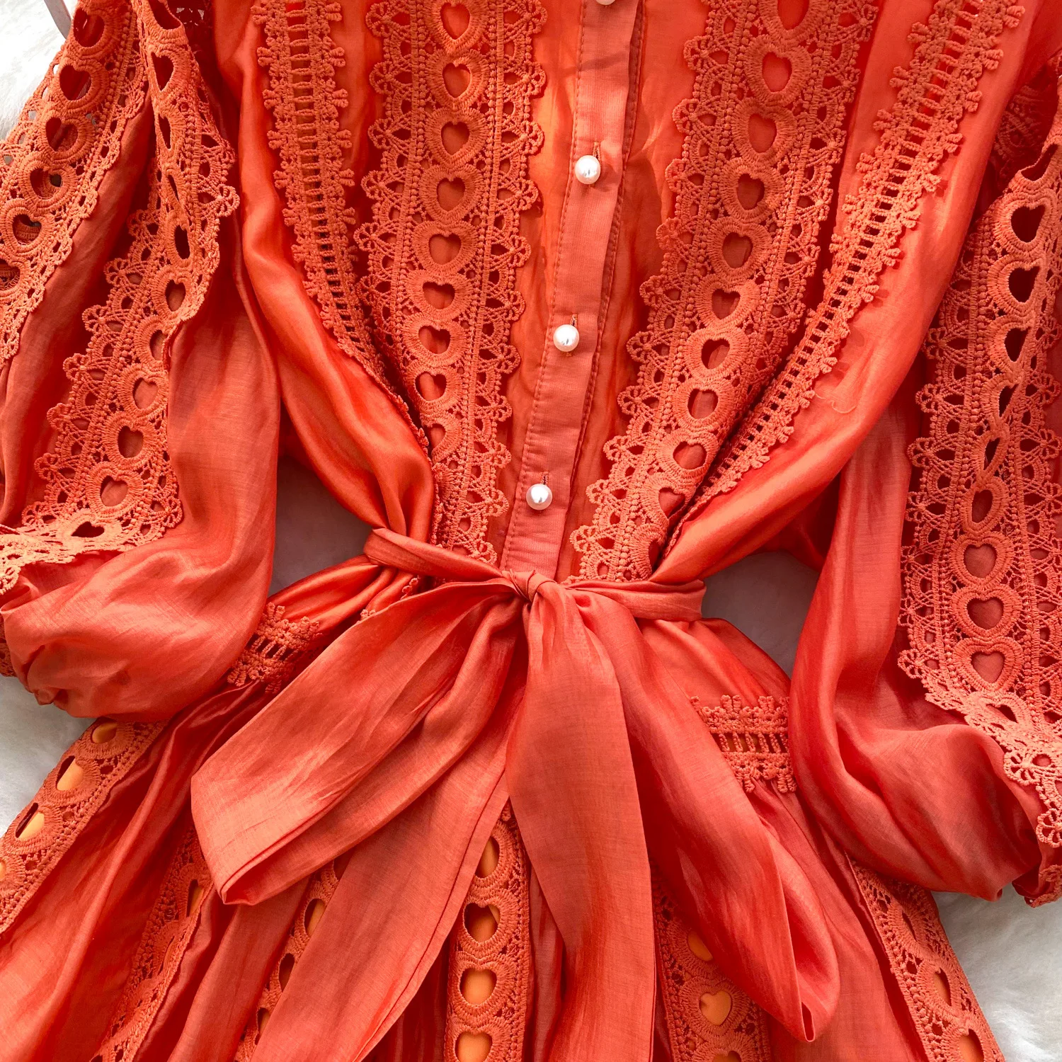 CM.YAYA Women Lantern Half Sleeve Embriodery Patchwork Button Up A-line Dress 2025 Birthday Vacation Sexy Party Elegant Dresses CM.YAYA Women Lantern Half Sleeve Embriodery Patchwork Button Up A-line Dress 2025 Birthday Vacation Sexy Party Elegant Dresses