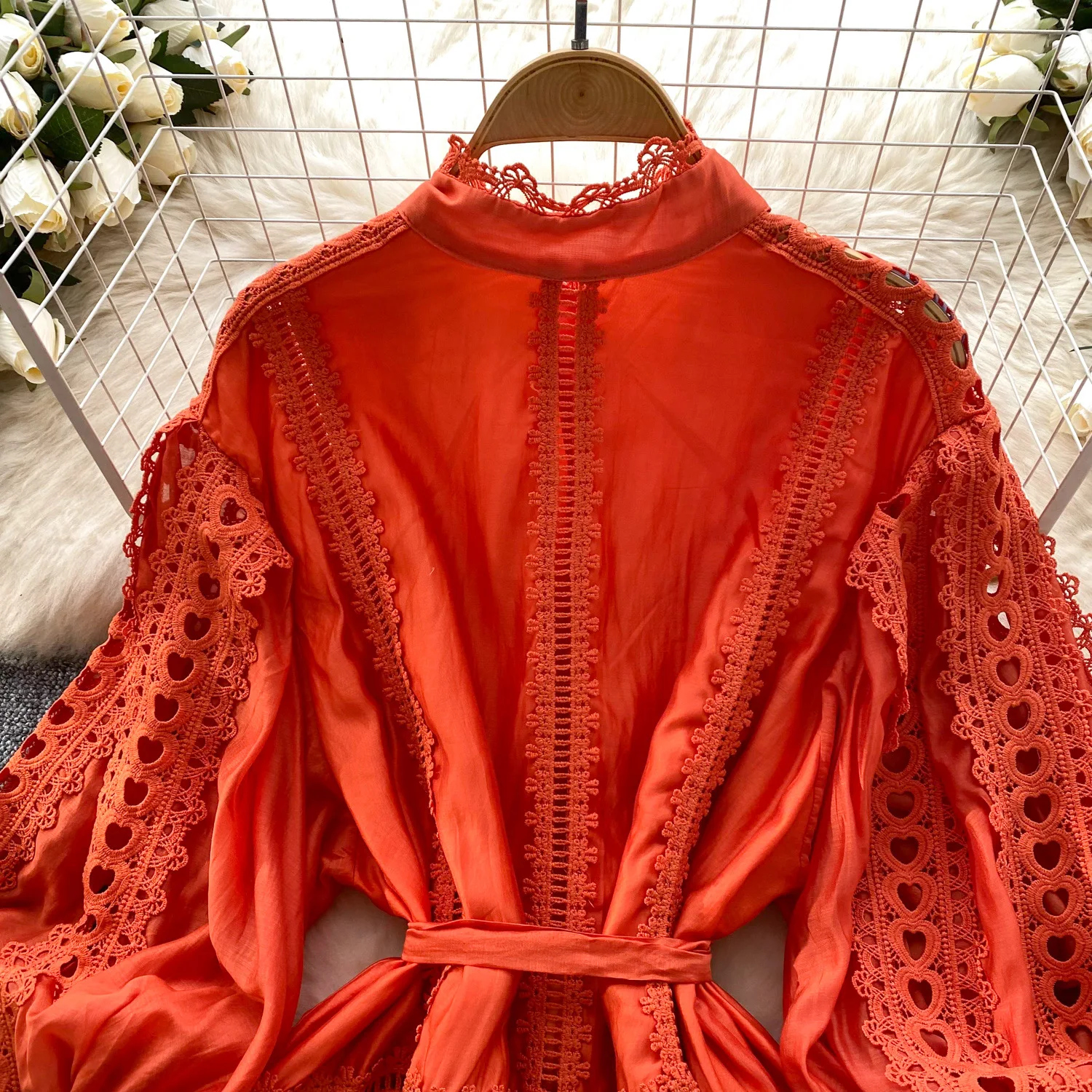 CM.YAYA Women Lantern Half Sleeve Embriodery Patchwork Button Up A-line Dress 2025 Birthday Vacation Sexy Party Elegant Dresses CM.YAYA Women Lantern Half Sleeve Embriodery Patchwork Button Up A-line Dress 2025 Birthday Vacation Sexy Party Elegant Dresses