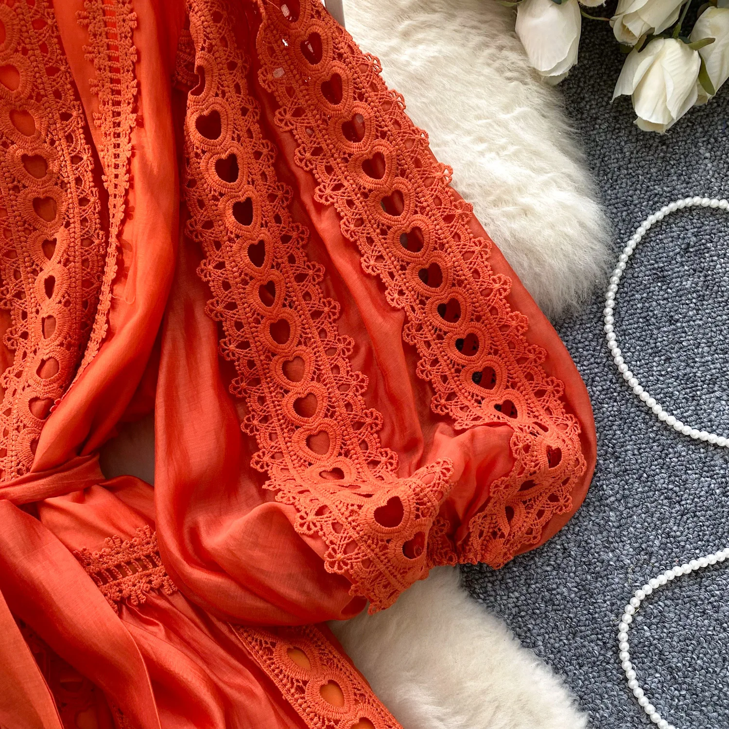 CM.YAYA Women Lantern Half Sleeve Embriodery Patchwork Button Up A-line Dress 2025 Birthday Vacation Sexy Party Elegant Dresses CM.YAYA Women Lantern Half Sleeve Embriodery Patchwork Button Up A-line Dress 2025 Birthday Vacation Sexy Party Elegant Dresses