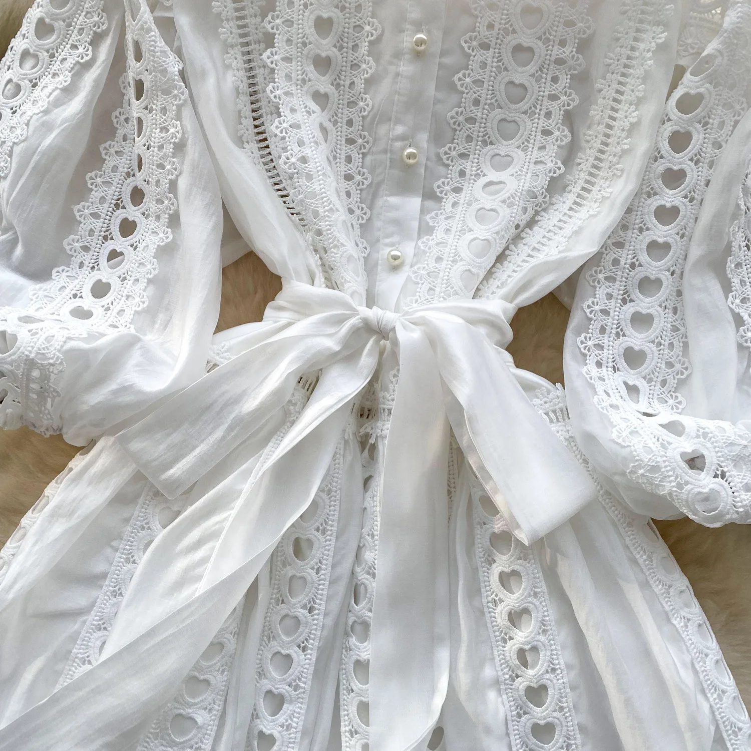 CM.YAYA Women Lantern Half Sleeve Embriodery Patchwork Button Up A-line Dress 2025 Birthday Vacation Sexy Party Elegant Dresses CM.YAYA Women Lantern Half Sleeve Embriodery Patchwork Button Up A-line Dress 2025 Birthday Vacation Sexy Party Elegant Dresses