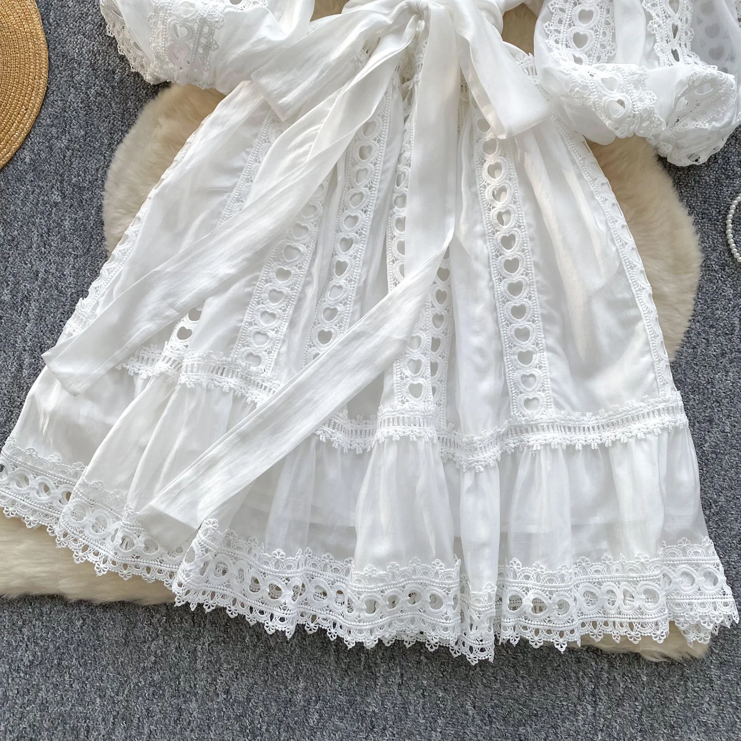 CM.YAYA Women Lantern Half Sleeve Embriodery Patchwork Button Up A-line Dress 2025 Birthday Vacation Sexy Party Elegant Dresses CM.YAYA Women Lantern Half Sleeve Embriodery Patchwork Button Up A-line Dress 2025 Birthday Vacation Sexy Party Elegant Dresses