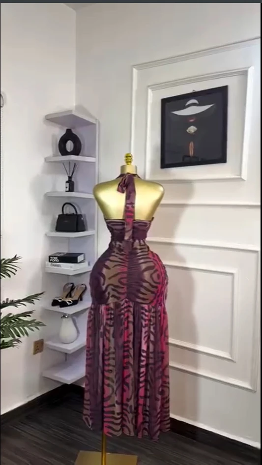 CM.YAYA Women Halter Neck Backless Ruched Stacked Sleeveless Mesh Long Maxi Dress 2025 Birthday Even Sexy Party Dresses Vestidos CM.YAYA Women Halter Neck Backless Ruched Stacked Sleeveless Mesh Long Maxi Dress 2025 Birthday Even Sexy Party Dresses Vestidos