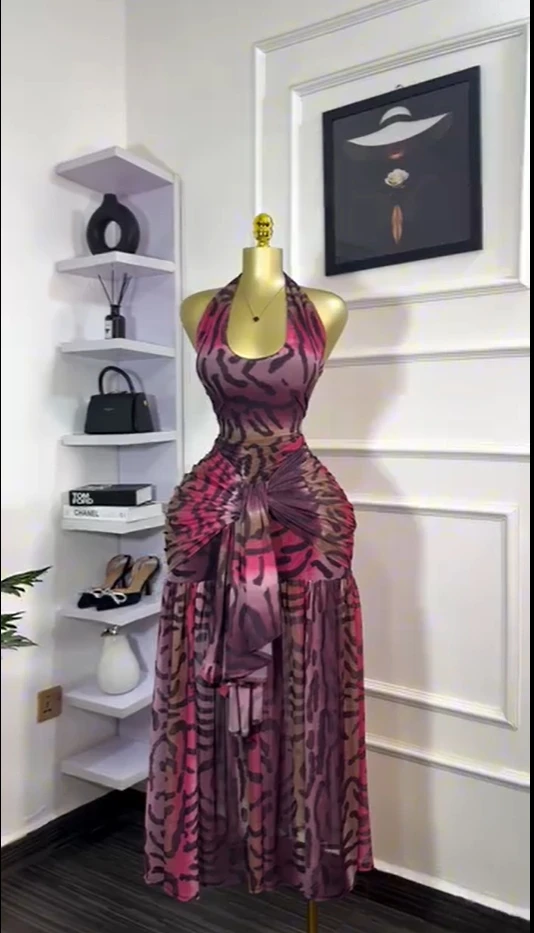 CM.YAYA Women Halter Neck Backless Ruched Stacked Sleeveless Mesh Long Maxi Dress 2025 Birthday Even Sexy Party Dresses Vestidos CM.YAYA Women Halter Neck Backless Ruched Stacked Sleeveless Mesh Long Maxi Dress 2025 Birthday Even Sexy Party Dresses Vestidos