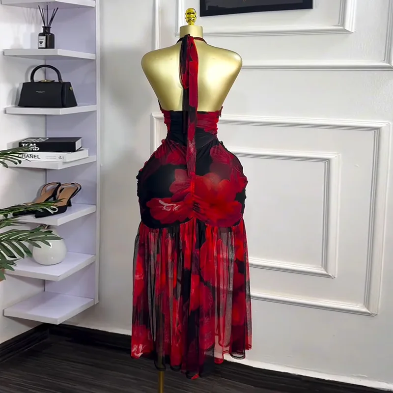 CM.YAYA Women Halter Neck Backless Ruched Stacked Sleeveless Mesh Long Maxi Dress 2025 Birthday Even Sexy Party Dresses Vestidos CM.YAYA Women Halter Neck Backless Ruched Stacked Sleeveless Mesh Long Maxi Dress 2025 Birthday Even Sexy Party Dresses Vestidos