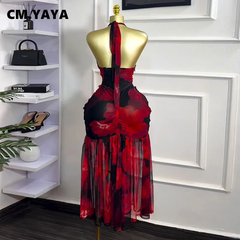 CM.YAYA Women Halter Neck Backless Ruched Stacked Sleeveless Mesh Long Maxi Dress 2025 Birthday Even Sexy Party Dresses Vestidos CM.YAYA Women Halter Neck Backless Ruched Stacked Sleeveless Mesh Long Maxi Dress 2025 Birthday Even Sexy Party Dresses Vestidos