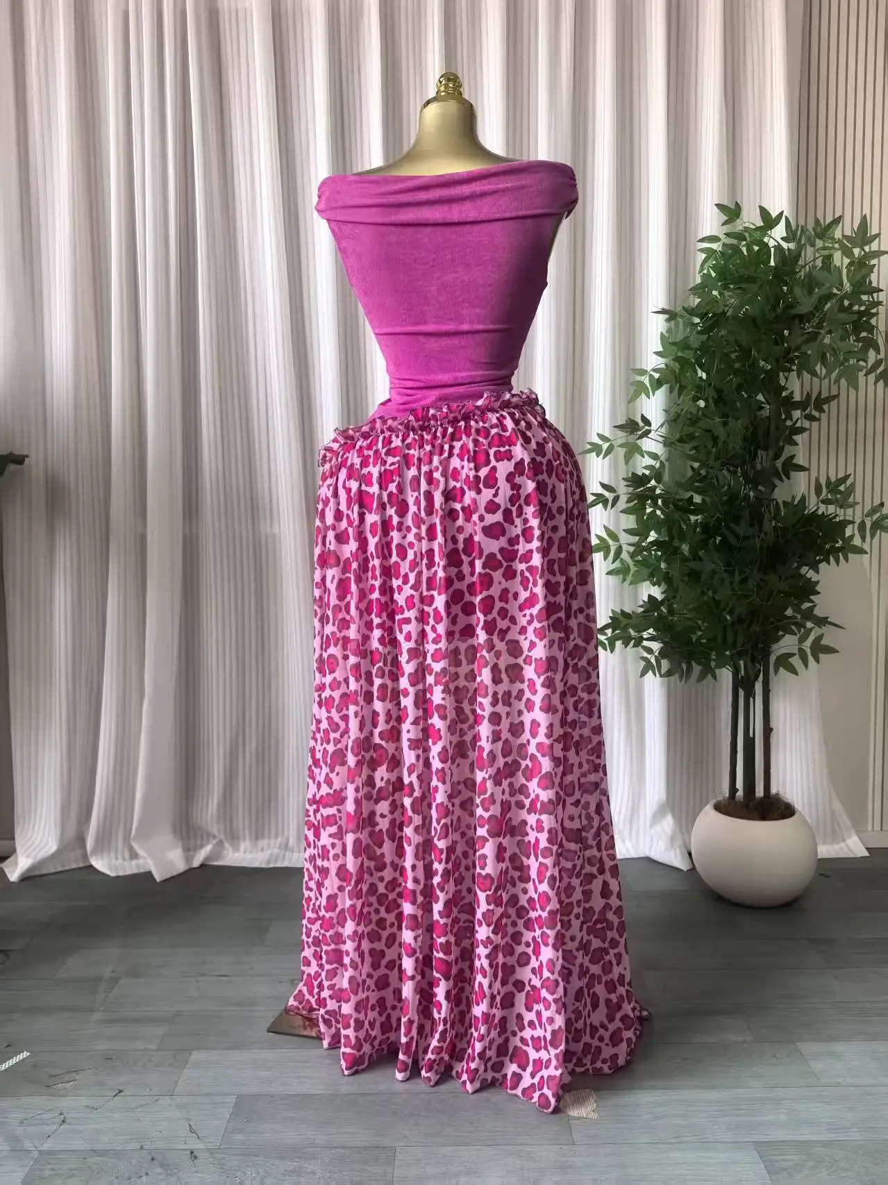 CM.YAYA Women Leopard Patchwork Off Shoulder Wrap Neck A-line Maxi Dress 2026 Trendy Vacation Education Long Dresses Vestidos