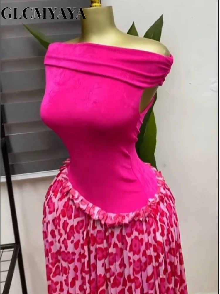 CM.YAYA Women Leopard Patchwork Off Shoulder Wrap Neck A-line Maxi Dress 2026 Trendy Vacation Education Long Dresses Vestidos