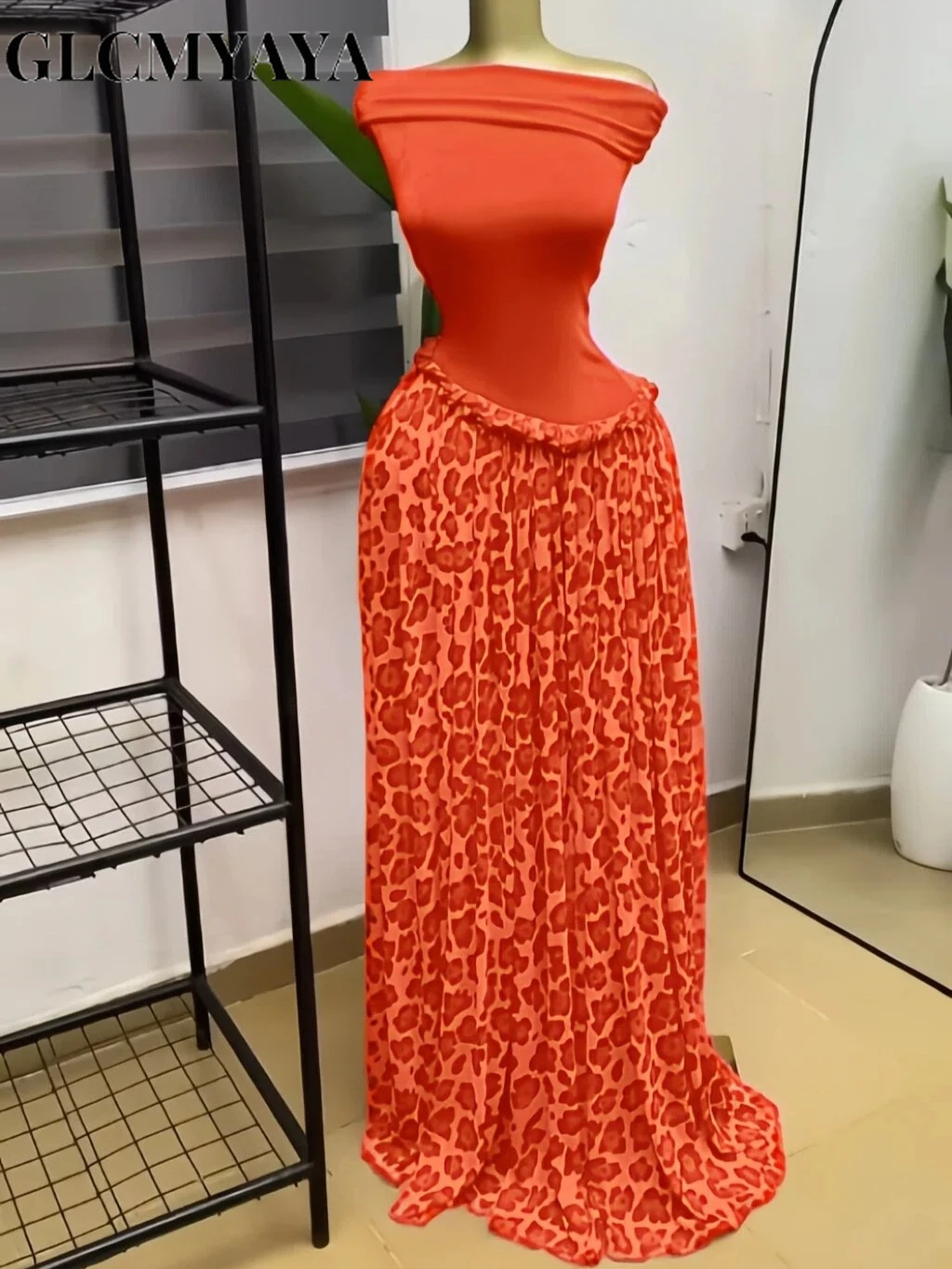 CM.YAYA Women Leopard Patchwork Off Shoulder Wrap Neck A-line Maxi Dress 2026 Trendy Vacation Education Long Dresses Vestidos