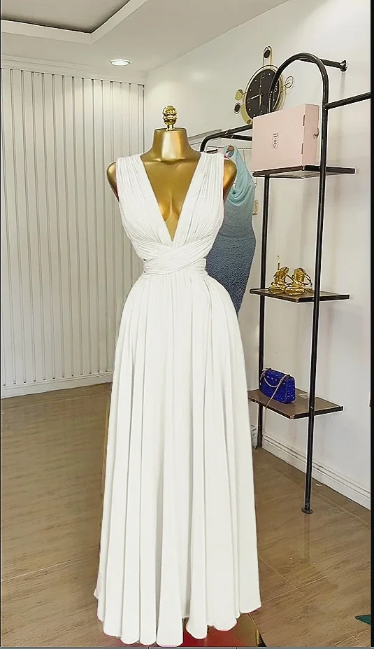 CM.YAYA Women Sleeveless Cutout Back Wrap V-neck Pleated A-line Chiffon Maxi Long Dress Birthday Vacation Sexy Party Dresses