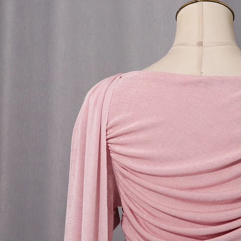 CM.YAYA Women Clock Long Sleeve Stacked Ruched Bodycon Midi Maxi Long Dress 2025 Birthday Sexy Party Floor Length Trendy Dresses