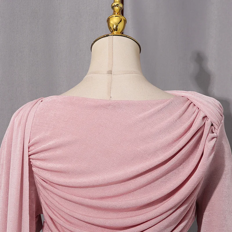 CM.YAYA Women Clock Long Sleeve Stacked Ruched Bodycon Midi Maxi Long Dress 2025 Birthday Sexy Party Floor Length Trendy Dresses