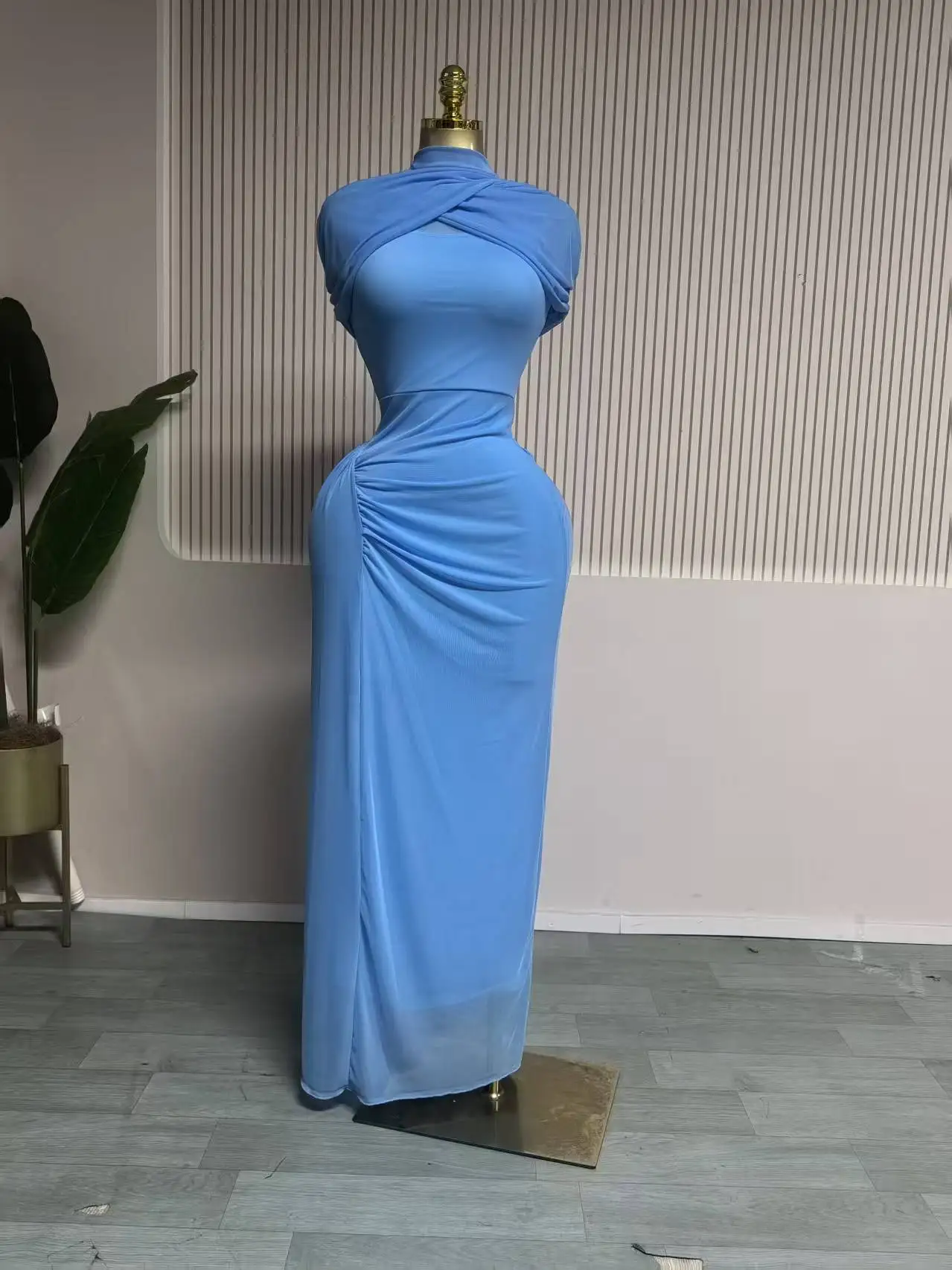 GLCMYAYA Women Stacked Wraped Bodycon Midi Sleeve Long Maxi Dress 2026 Elegant Evening Birthday Party Dresses Trendy Vestidos