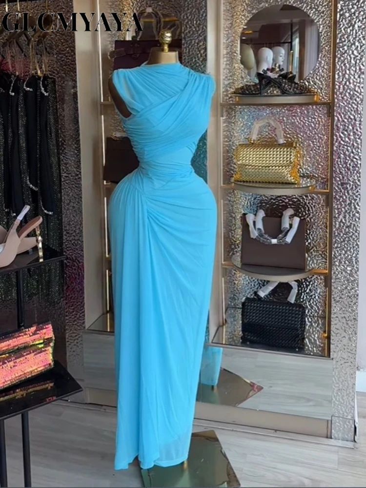 GLCMYAYA Women Stacked Wraped Bodycon Midi Sleeve Long Maxi Dress 2026 Elegant Evening Birthday Party Dresses Trendy Vestidos
