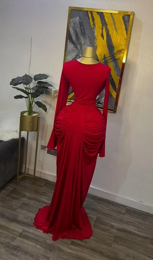 CM.YAYA Women Skew Neck Flare Long Sleeve Ruched Stacked Maxi Long Dress Fall Birthday Evening Sexy Party Dresses with Scarf