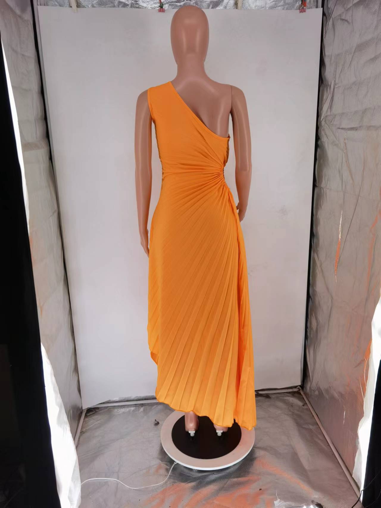 CMYAYA Women One Shoulder Sleeveless Roll Waist Pleated Ruched A-line Dress Sexy Party Prom Evening Maxi Dresses Orange Vestidos CMYAYA Women One Shoulder Sleeveless Roll Waist Pleated Ruched A-line Dress Sexy Party Prom Evening Maxi Dresses Orange Vestidos
