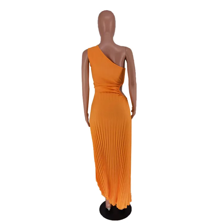 CMYAYA Women One Shoulder Sleeveless Roll Waist Pleated Ruched A-line Dress Sexy Party Prom Evening Maxi Dresses Orange Vestidos CMYAYA Women One Shoulder Sleeveless Roll Waist Pleated Ruched A-line Dress Sexy Party Prom Evening Maxi Dresses Orange Vestidos