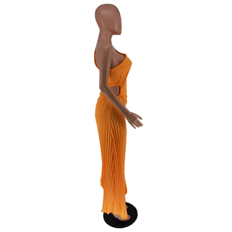 CMYAYA Women One Shoulder Sleeveless Roll Waist Pleated Ruched A-line Dress Sexy Party Prom Evening Maxi Dresses Orange Vestidos CMYAYA Women One Shoulder Sleeveless Roll Waist Pleated Ruched A-line Dress Sexy Party Prom Evening Maxi Dresses Orange Vestidos