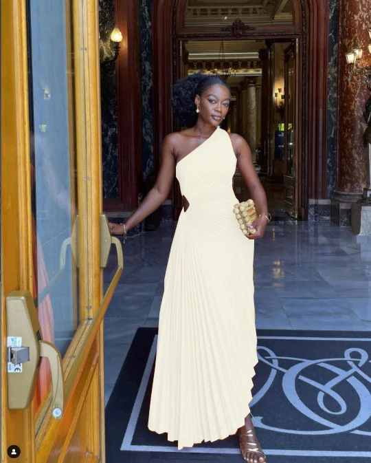 CMYAYA Women One Shoulder Sleeveless Roll Waist Pleated Ruched A-line Dress Sexy Party Prom Evening Maxi Dresses Orange Vestidos CMYAYA Women One Shoulder Sleeveless Roll Waist Pleated Ruched A-line Dress Sexy Party Prom Evening Maxi Dresses Orange Vestidos