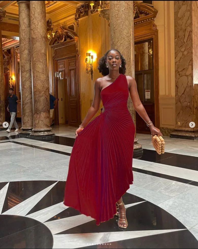 CMYAYA Women One Shoulder Sleeveless Roll Waist Pleated Ruched A-line Dress Sexy Party Prom Evening Maxi Dresses Orange Vestidos CMYAYA Women One Shoulder Sleeveless Roll Waist Pleated Ruched A-line Dress Sexy Party Prom Evening Maxi Dresses Orange Vestidos