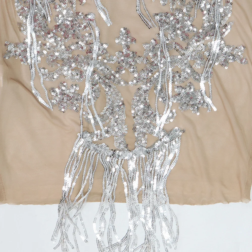 CM.YAYA Women O-neck Sequined Tassel Mini Dress Sleeveless Mesh See Through Sexy Pencil Dresses Sexy Fashion Vestidos Summer