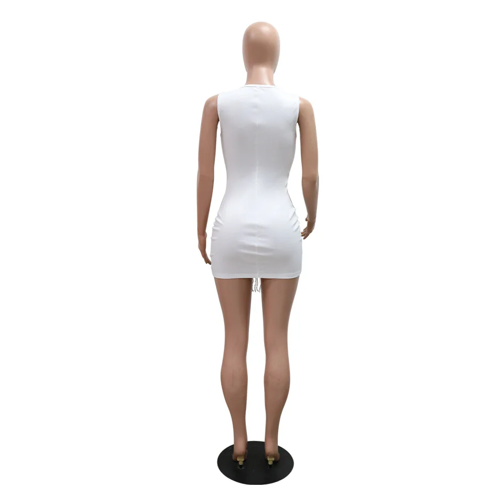 CM.YAYA Women O-neck Sequined Tassel Mini Dress Sleeveless Mesh See Through Sexy Pencil Dresses Sexy Fashion Vestidos Summer