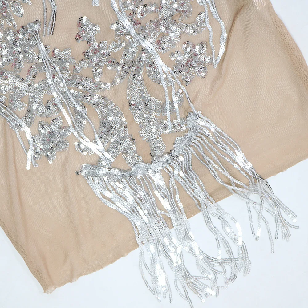 CM.YAYA Women O-neck Sequined Tassel Mini Dress Sleeveless Mesh See Through Sexy Pencil Dresses Sexy Fashion Vestidos Summer