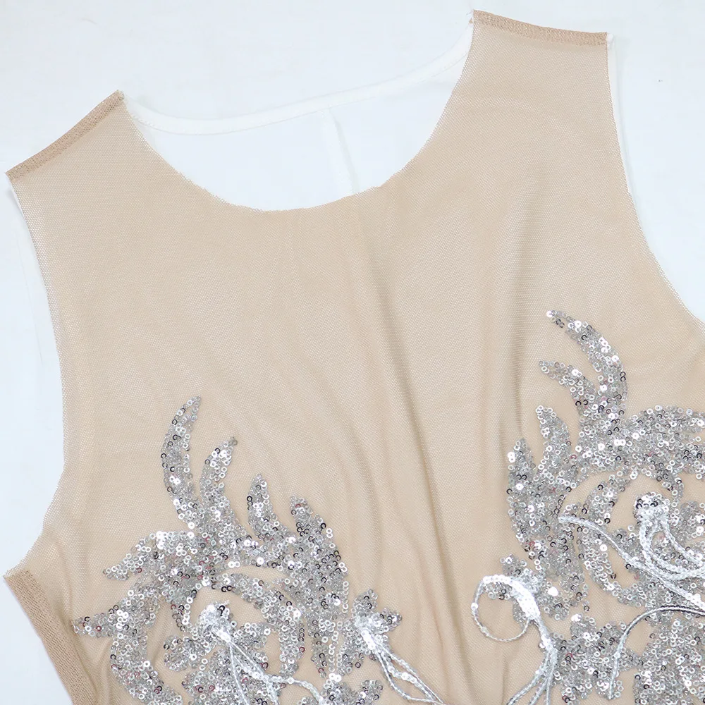 CM.YAYA Women O-neck Sequined Tassel Mini Dress Sleeveless Mesh See Through Sexy Pencil Dresses Sexy Fashion Vestidos Summer