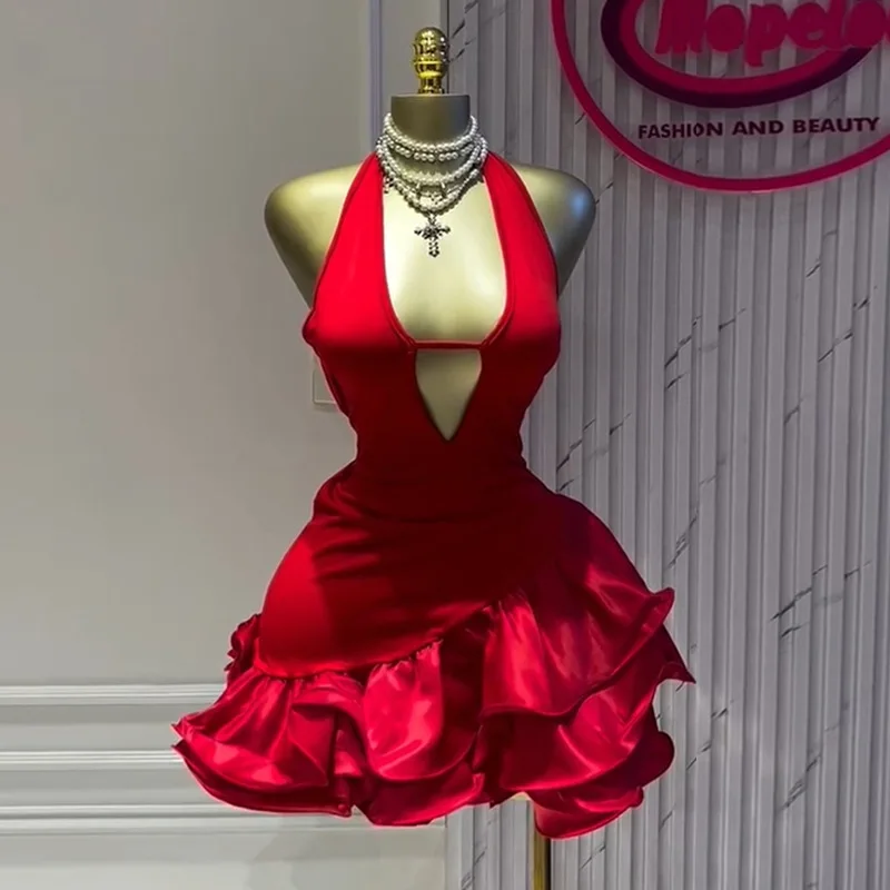 GLCMYAYA Women Sleevelss Halter V-neck Ruffles Ball Gown Smock A-line Mini Midi Dress 2025 Summer Vacation Holiday Party Dresses GLCMYAYA Women Sleevelss Halter V-neck Ruffles Ball Gown Smock A-line Mini Midi Dress 2025 Summer Vacation Holiday Party Dresses