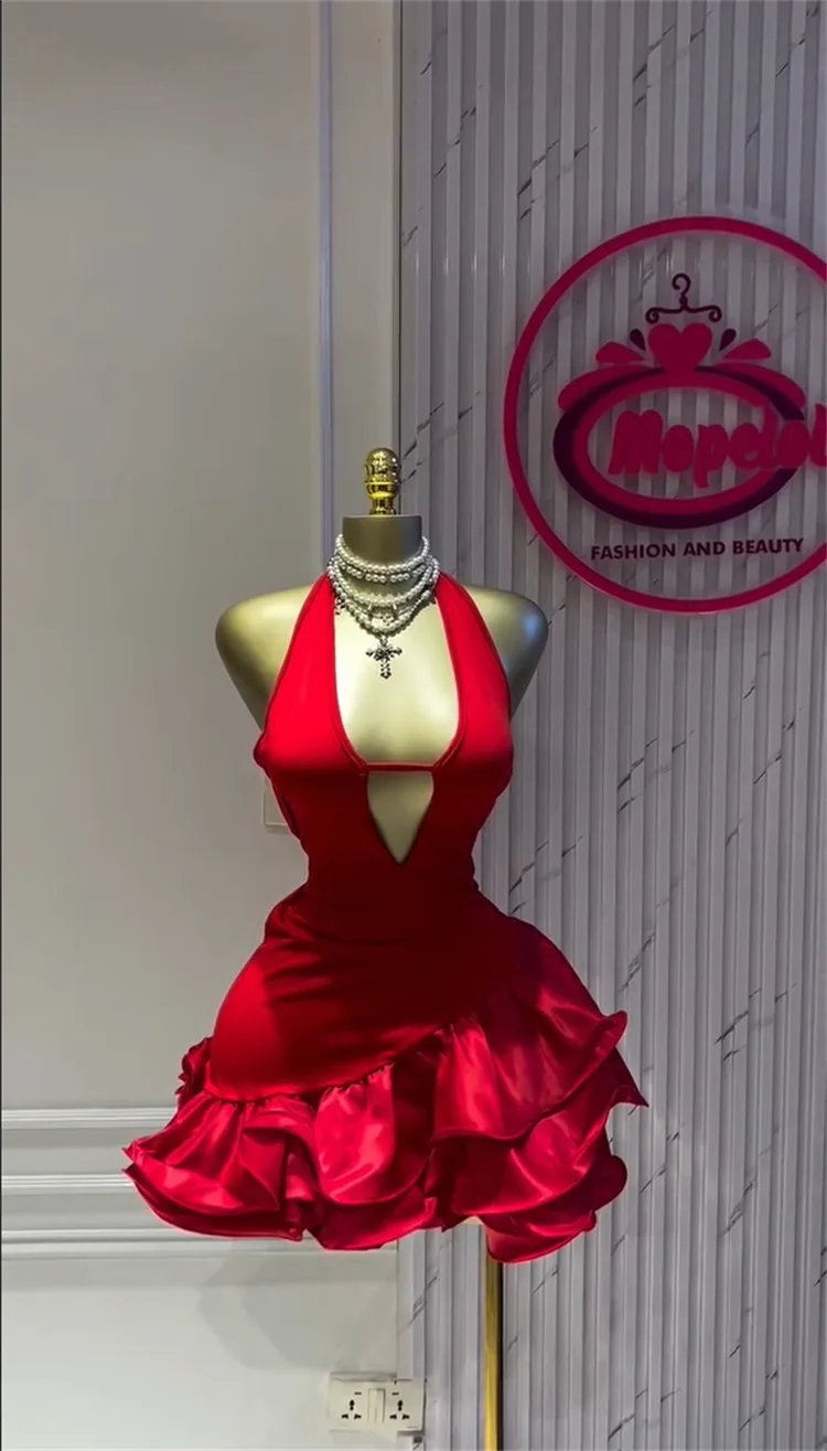 GLCMYAYA Women Sleevelss Halter V-neck Ruffles Ball Gown Smock A-line Mini Midi Dress 2025 Summer Vacation Holiday Party Dresses GLCMYAYA Women Sleevelss Halter V-neck Ruffles Ball Gown Smock A-line Mini Midi Dress 2025 Summer Vacation Holiday Party Dresses