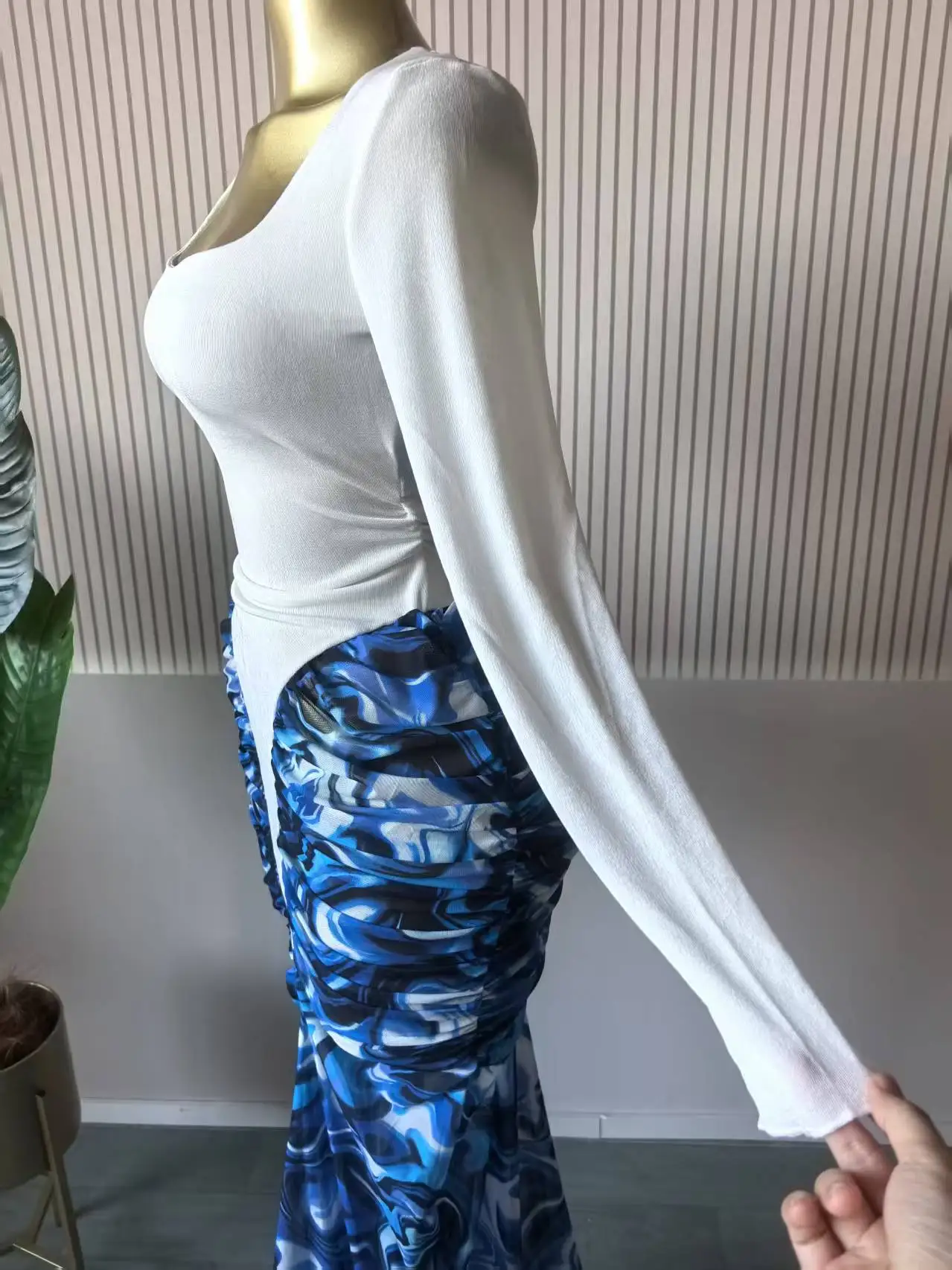 CM.YAYA Women Tie Dye Print Patchwork Stacked Ruched Long Sleeve Midi A-line Maxi Long Dress 2025 Party Education Trendy Dresses CM.YAYA Women Tie Dye Print Patchwork Stacked Ruched Long Sleeve Midi A-line Maxi Long Dress 2025 Party Education Trendy Dresses