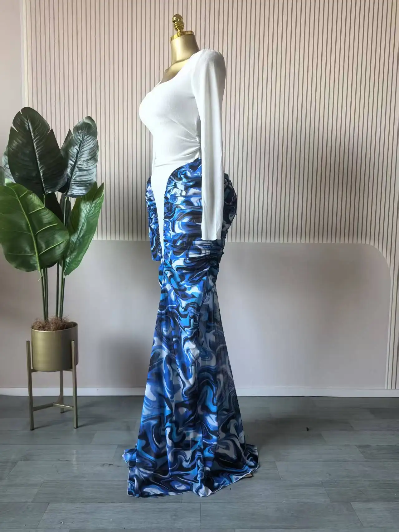 CM.YAYA Women Tie Dye Print Patchwork Stacked Ruched Long Sleeve Midi A-line Maxi Long Dress 2025 Party Education Trendy Dresses CM.YAYA Women Tie Dye Print Patchwork Stacked Ruched Long Sleeve Midi A-line Maxi Long Dress 2025 Party Education Trendy Dresses