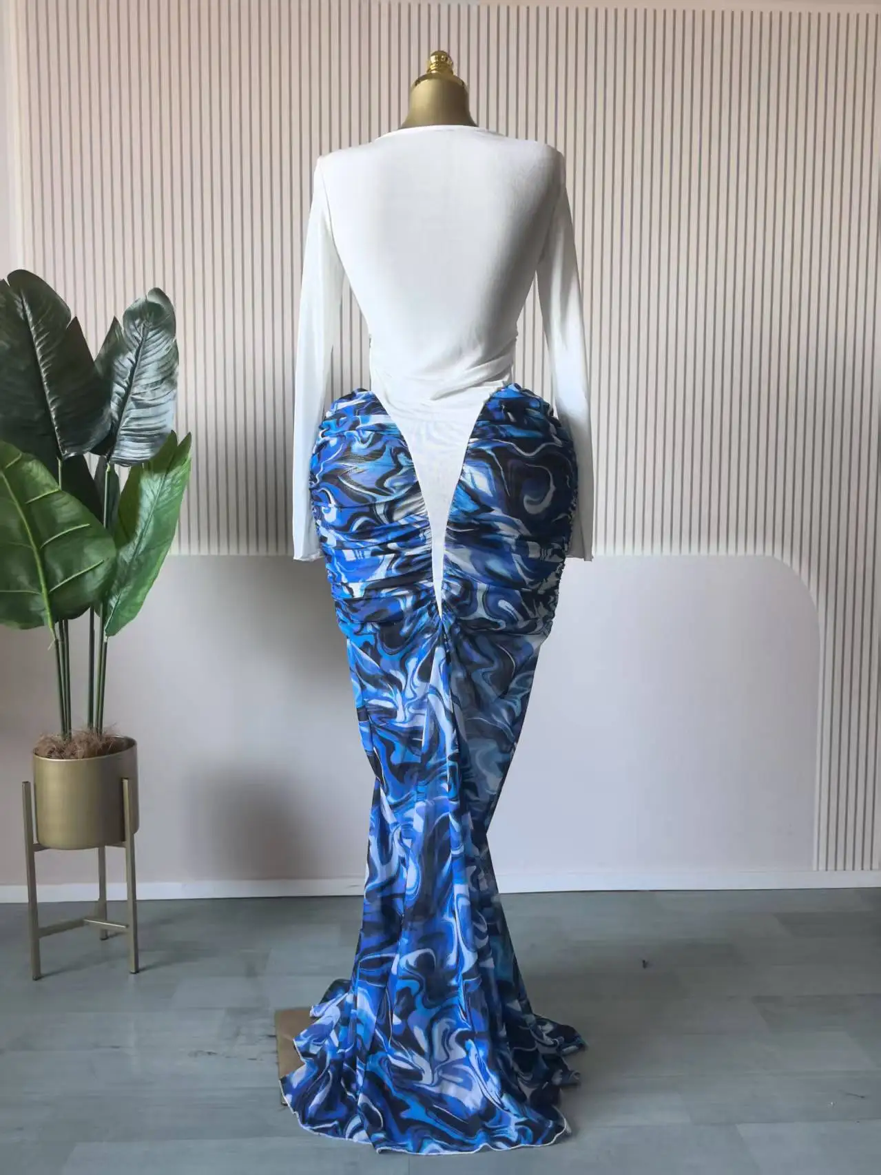 CM.YAYA Women Tie Dye Print Patchwork Stacked Ruched Long Sleeve Midi A-line Maxi Long Dress 2025 Party Education Trendy Dresses CM.YAYA Women Tie Dye Print Patchwork Stacked Ruched Long Sleeve Midi A-line Maxi Long Dress 2025 Party Education Trendy Dresses