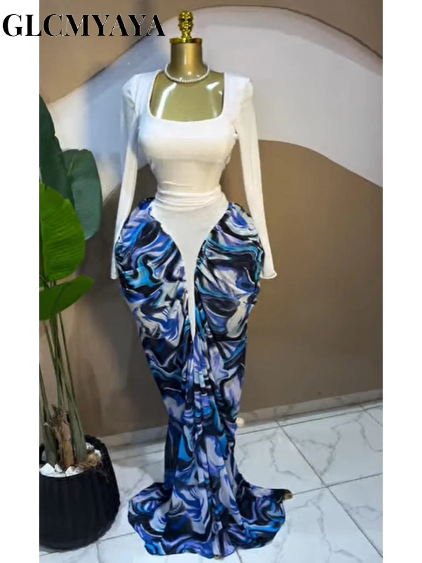 CM.YAYA Women Tie Dye Print Patchwork Stacked Ruched Long Sleeve Midi A-line Maxi Long Dress 2025 Party Education Trendy Dresses CM.YAYA Women Tie Dye Print Patchwork Stacked Ruched Long Sleeve Midi A-line Maxi Long Dress 2025 Party Education Trendy Dresses