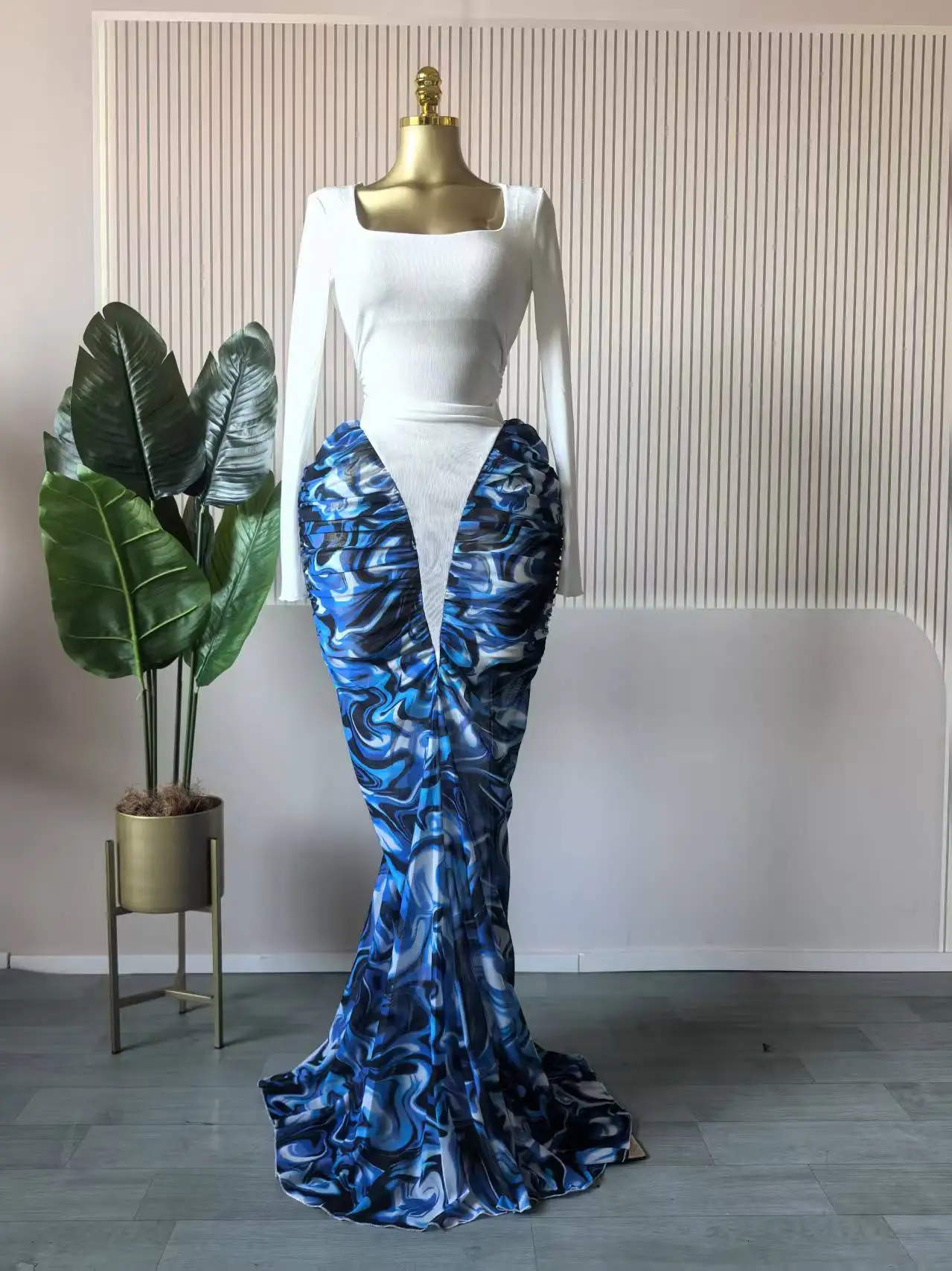 CM.YAYA Women Tie Dye Print Patchwork Stacked Ruched Long Sleeve Midi A-line Maxi Long Dress 2025 Party Education Trendy Dresses CM.YAYA Women Tie Dye Print Patchwork Stacked Ruched Long Sleeve Midi A-line Maxi Long Dress 2025 Party Education Trendy Dresses