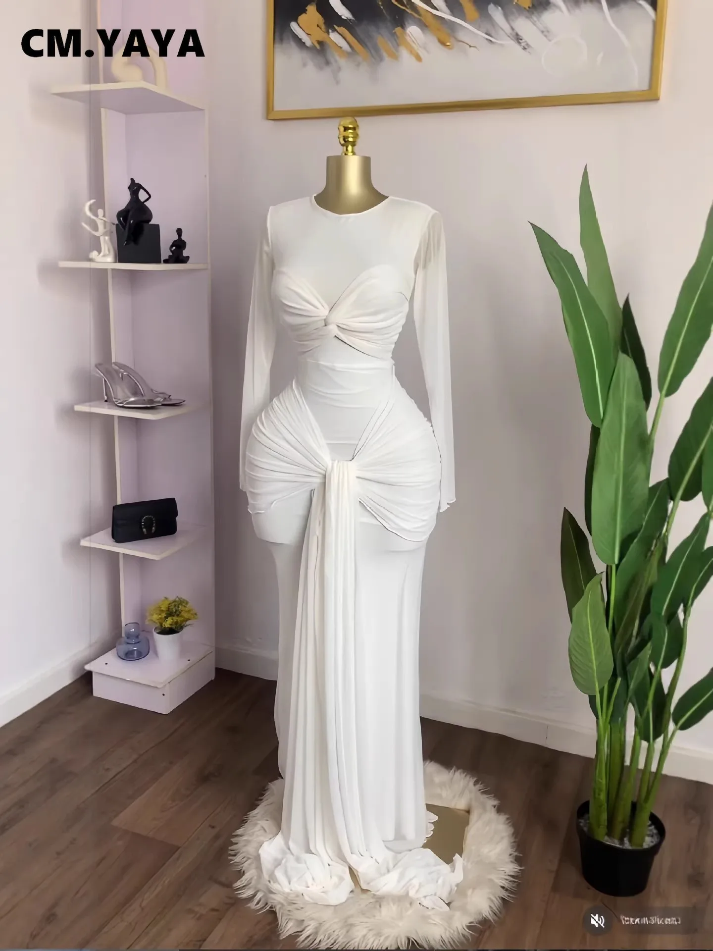 CM.YAYA Women Mesh See Though Long Sleeve Maxi Bowknot Long Dress 2026 Birthday Vacation Sexy Club Party Evening Street Dresses CM.YAYA Women Mesh See Though Long Sleeve Maxi Bowknot Long Dress 2026 Birthday Vacation Sexy Club Party Evening Street Dresses