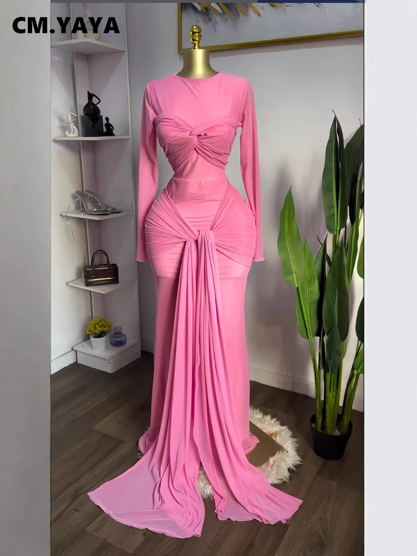 CM.YAYA Women Mesh See Though Long Sleeve Maxi Bowknot Long Dress 2026 Birthday Vacation Sexy Club Party Evening Street Dresses CM.YAYA Women Mesh See Though Long Sleeve Maxi Bowknot Long Dress 2026 Birthday Vacation Sexy Club Party Evening Street Dresses