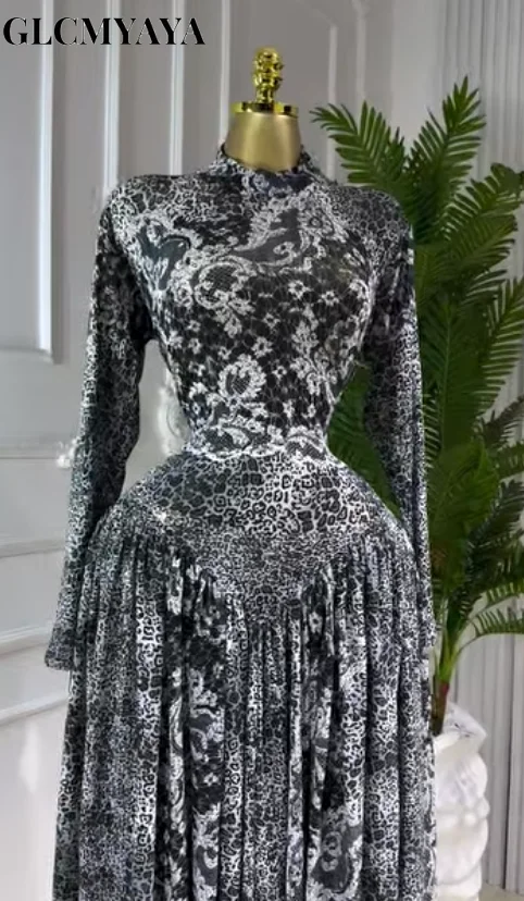 GLCMYAYA Women Full Sleeve Floral Printed O-neck Maxi Long Dress 2025 Evening Birthday Vacation Sexy Party Club Vestidos Dresses