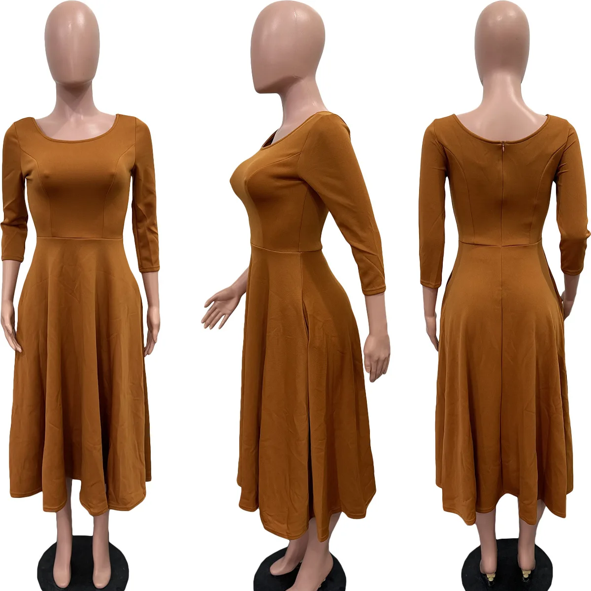 CM.YAYA Women Twist Length Sleeve O-neck Big Swing Retro Dress 2023 Autumn Fashion Vintage Vestidos Even Party Cocktail Dresses